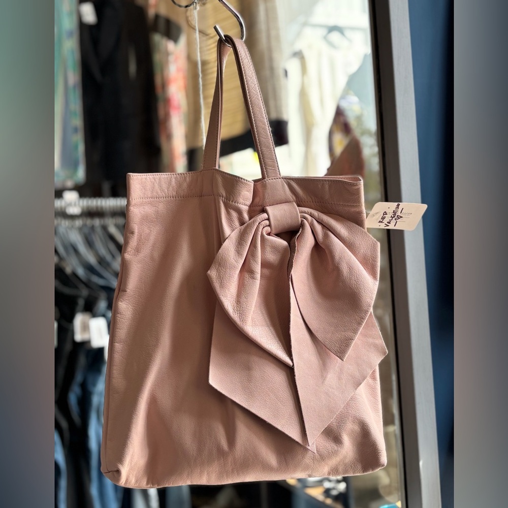 RED Valentino Dusty Pink Bow Leather Tote Bag